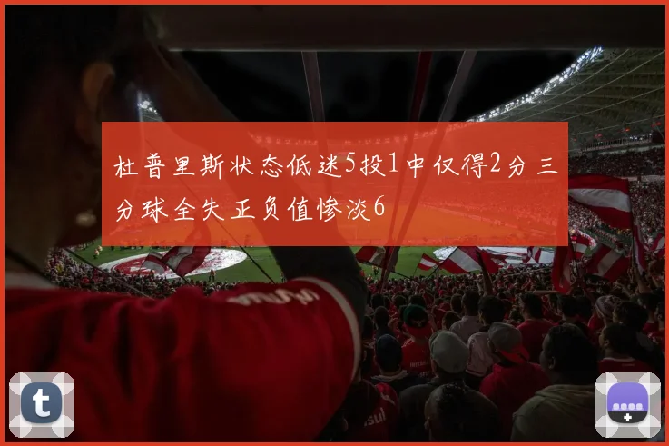 杜普里斯状态低迷5投1中仅得2分三分球全失正负值惨淡6